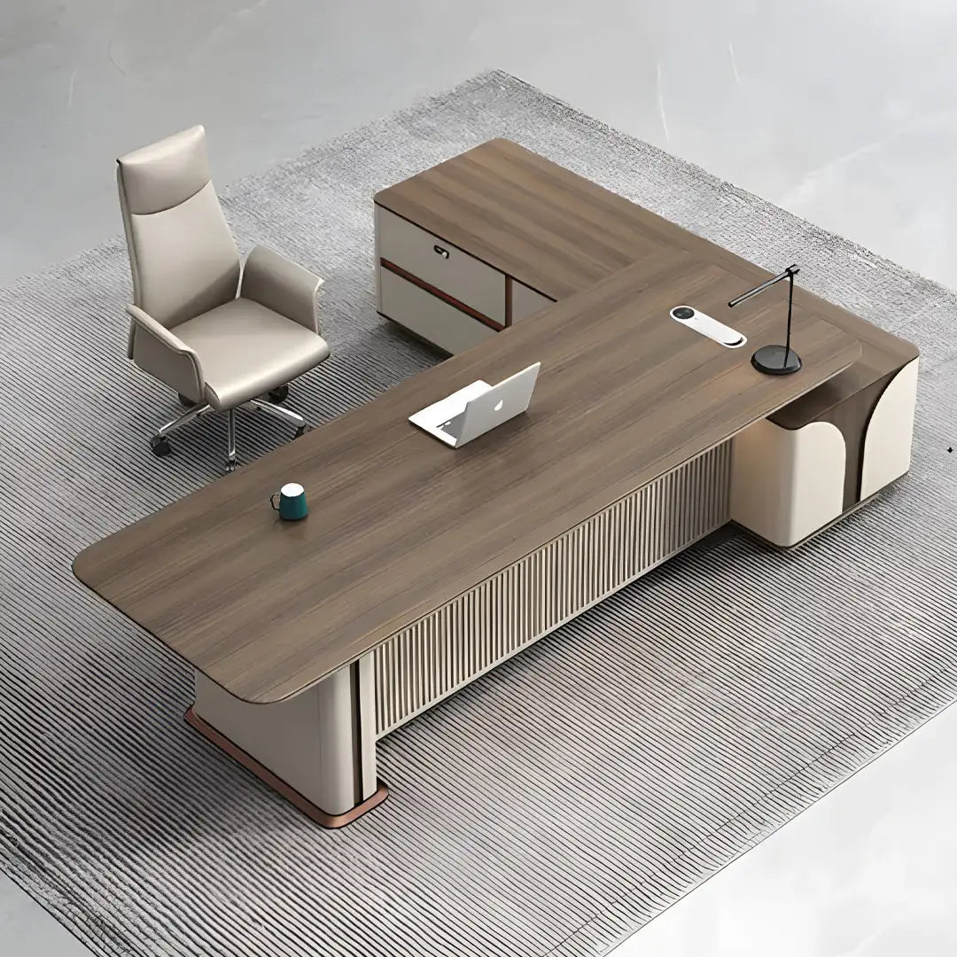Desk 220 x 60x 75 - Beige and White - Natural wood - AZ12103