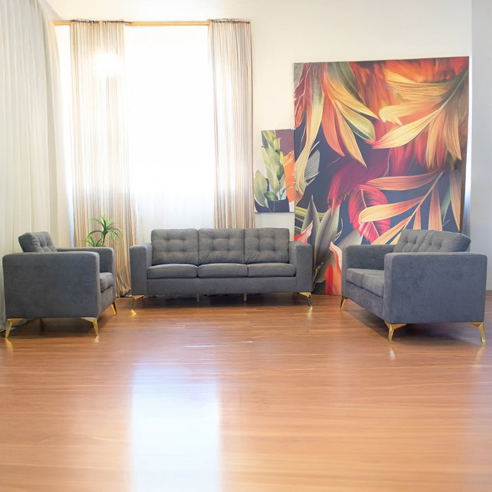 Modern Sofa Set 3 Pieces (Beech Wood, Plywood, Pine) – Color: Dark Gray – dark gray - izel
