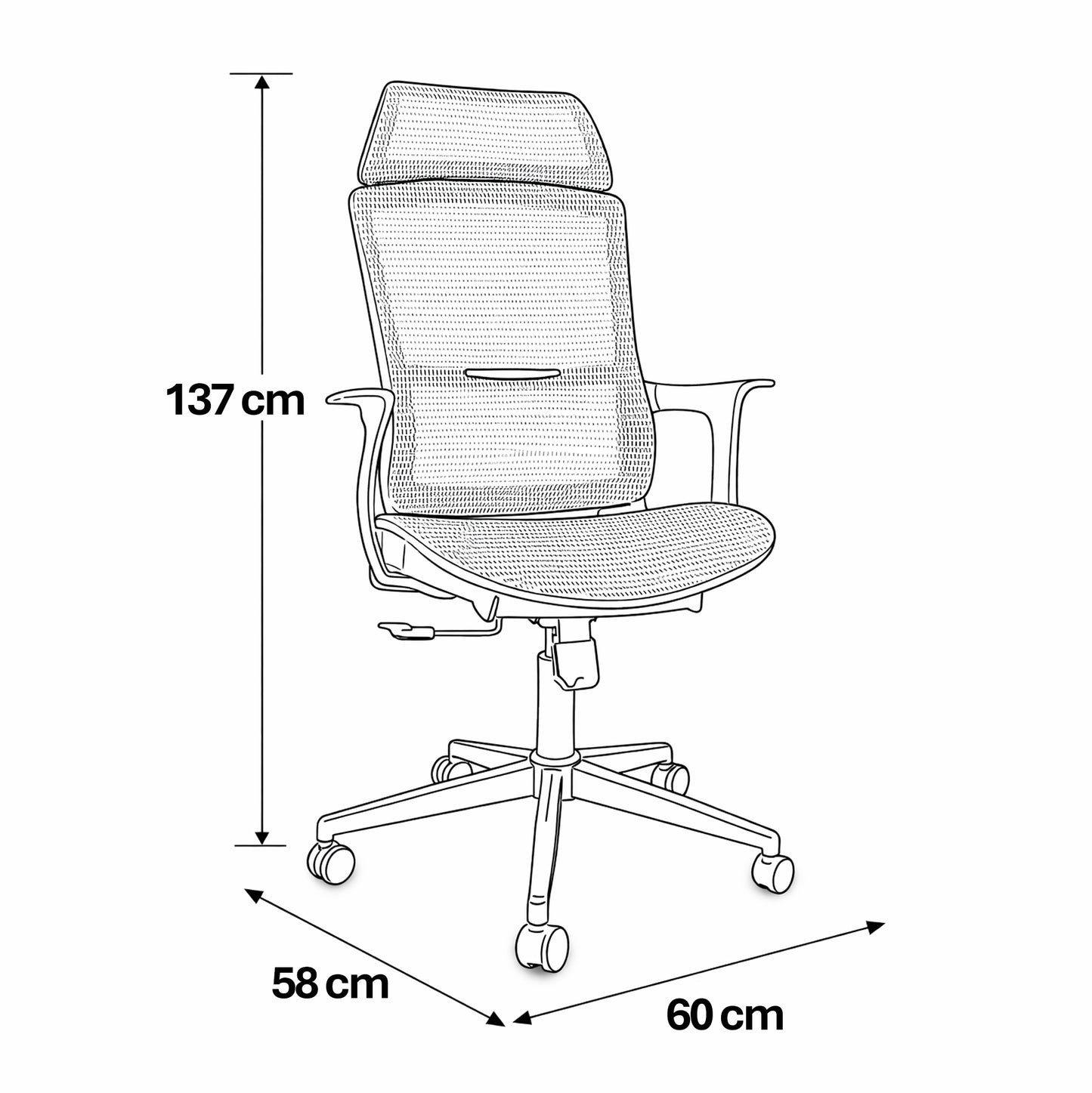 كرسي مكتب ظهر عالي 137×60×58 سم - رمادي - 834AG
