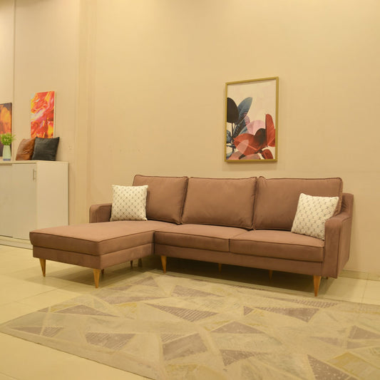 ركنة منزلية مودرن على شكل حرف L – خشب طبيعي – وردي مطفي – 255*175*85 سم - Alpha Slim