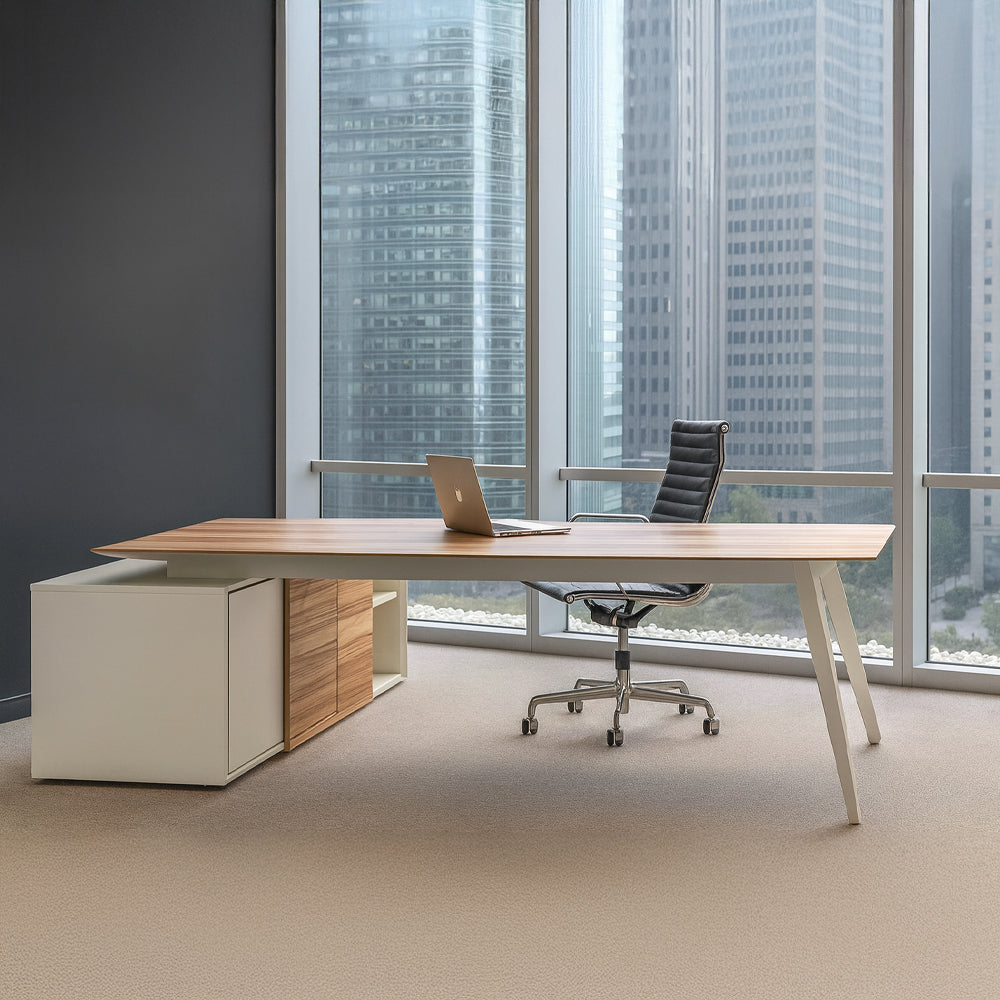 Desk 75 x 220 x 80 cm - Wooden and White - AZ11183