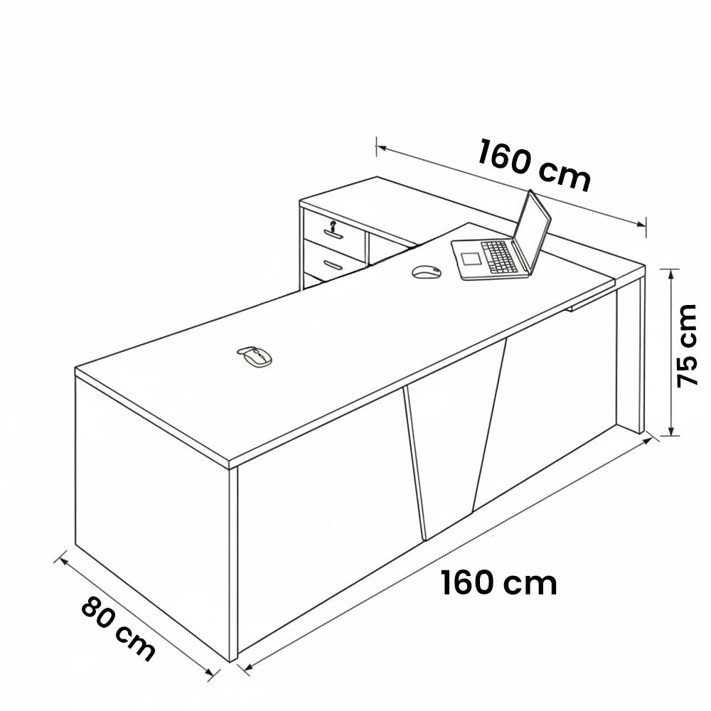 مكتب 160×160×75 سم + سايد – بني و أبيض – AZ12068