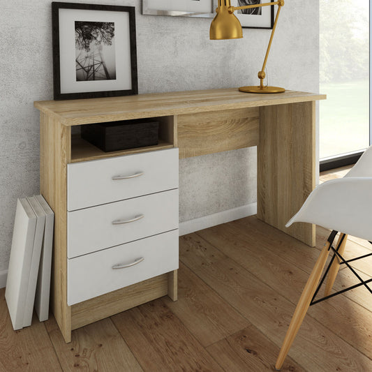 Desk 120 x 60 x 75 cm + Attached Drawer Unit - White and wooden- AZ1070