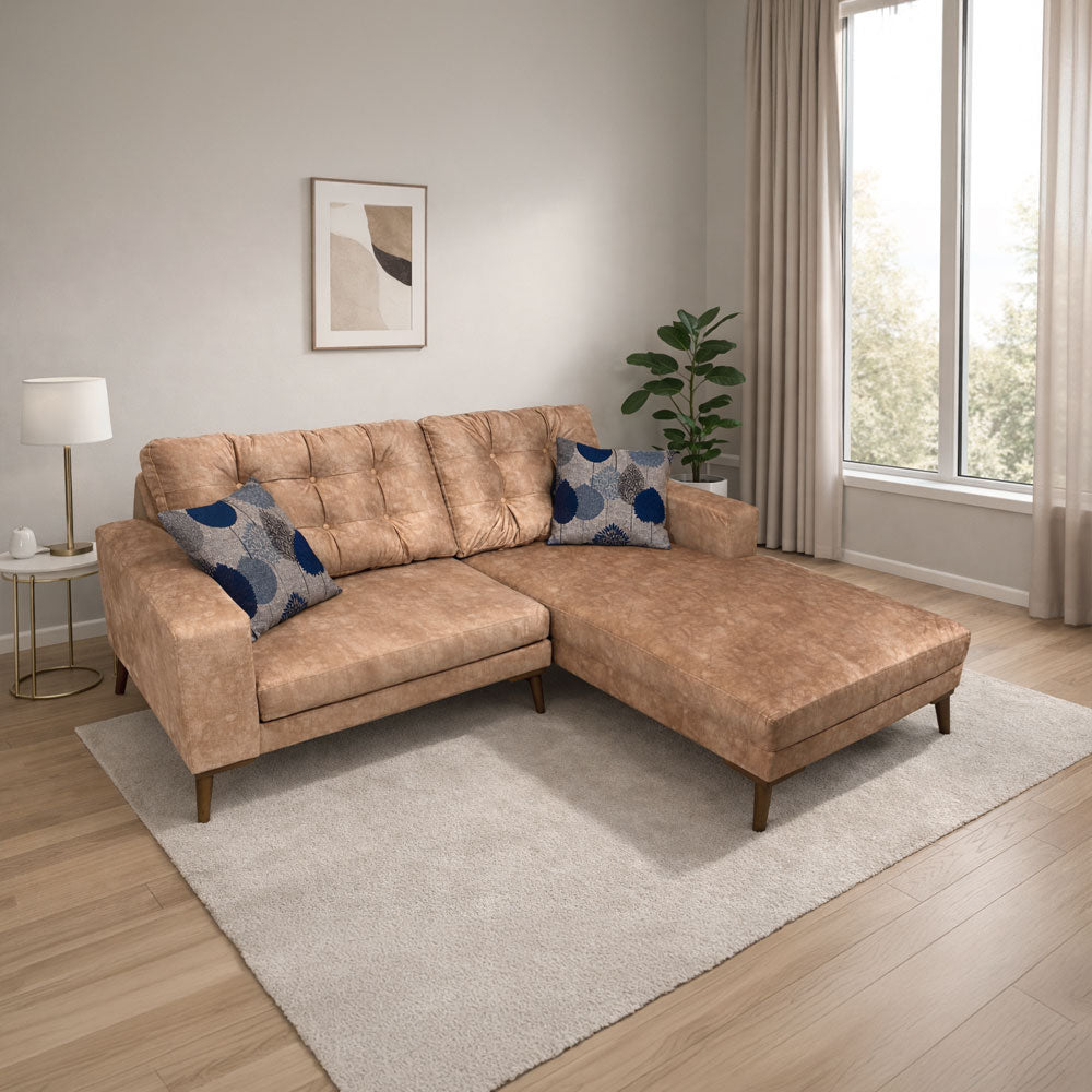 ركنة منزلية مودرن على شكل حرف L – خشب طبيعي – لون لايت كاميل – 205×175×85 سم – Cappuccino Mini
