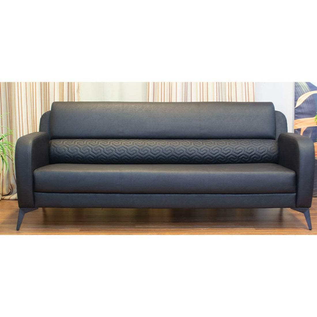 Office Sofa Set – Black Leather with Musky and mdf Wood - YAFA