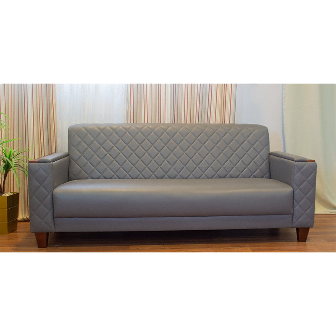 Office Sofa Set – Gray Leather with Musky and mdf Wood - TOZLA