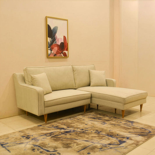 ركنة منزلية مودرن على شكل حرف L – خشب إم دي إف و موسكي والأرجل خشب زان   – بيج –205*175*85 سم - Alpha Mini
