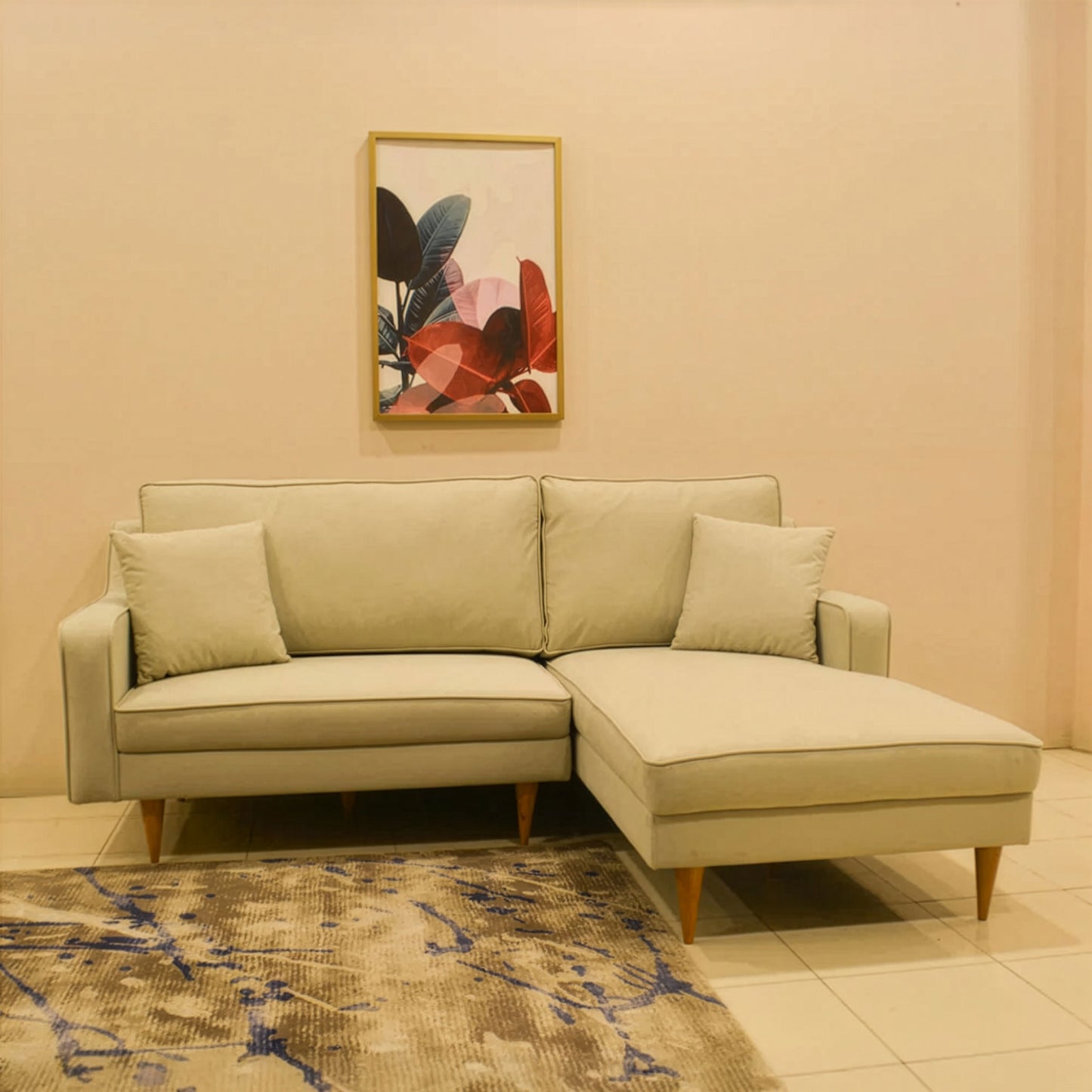 ركنة منزلية مودرن على شكل حرف L – خشب إم دي إف و موسكي والأرجل خشب زان   – بيج –205*175*85 سم - Alpha Mini
