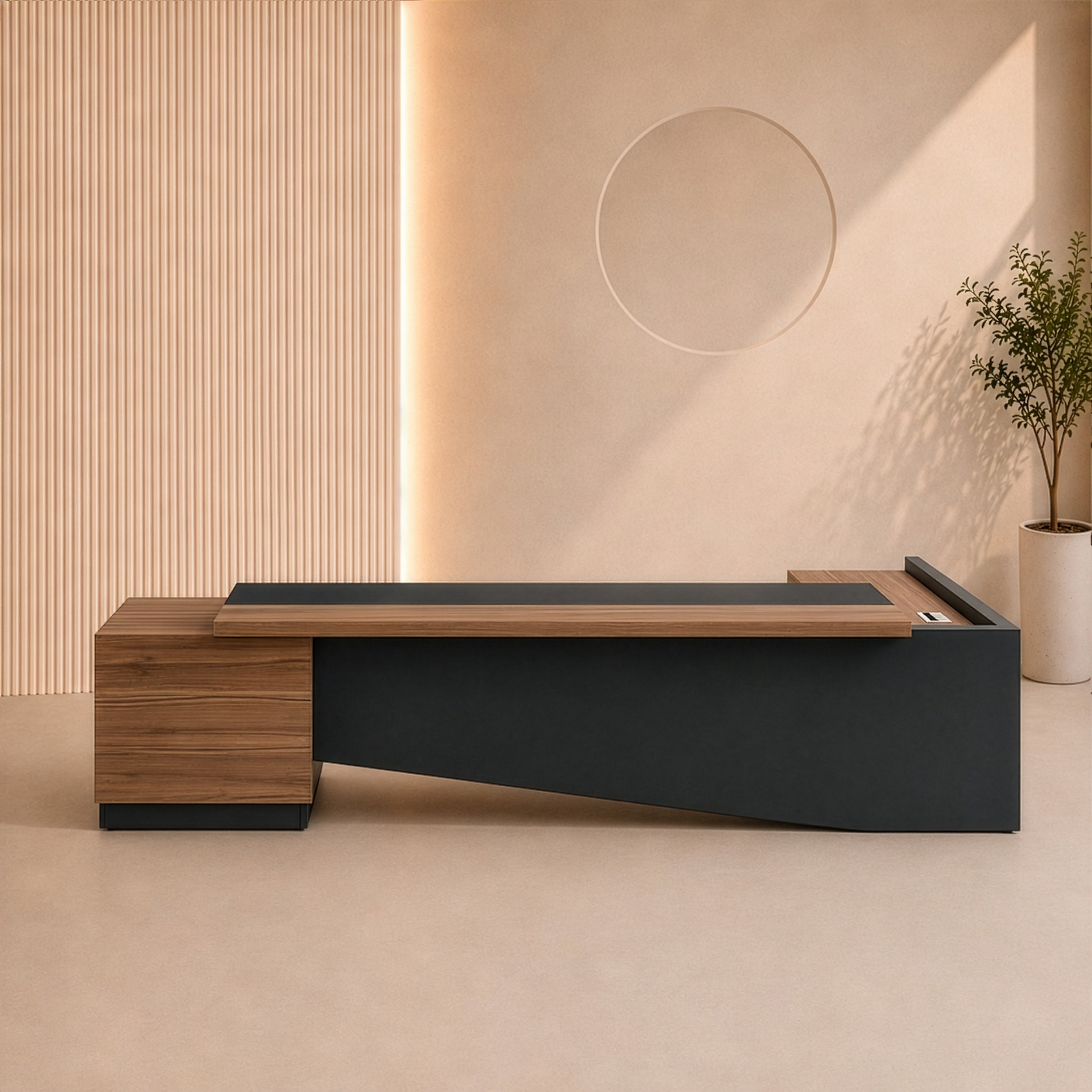 مكتب 220×160×75 سم + سايد – خشبي وأسود – AZ1111