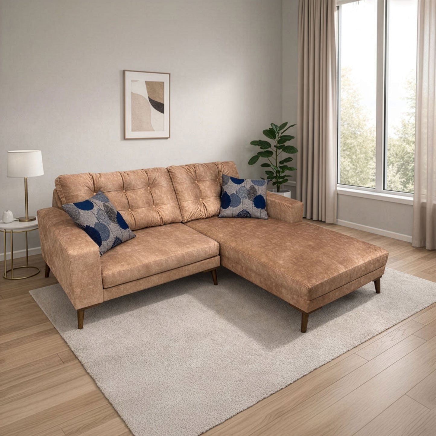 ركنة منزلية مودرن على شكل حرف L – خشب طبيعي – لون لايت كاميل – 205×175×85 سم – Cappuccino Mini
