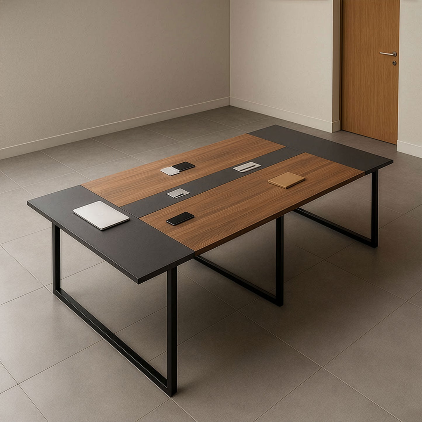Meeting table 240 x 120 x 75 cm - Brown and Black - AZ111252