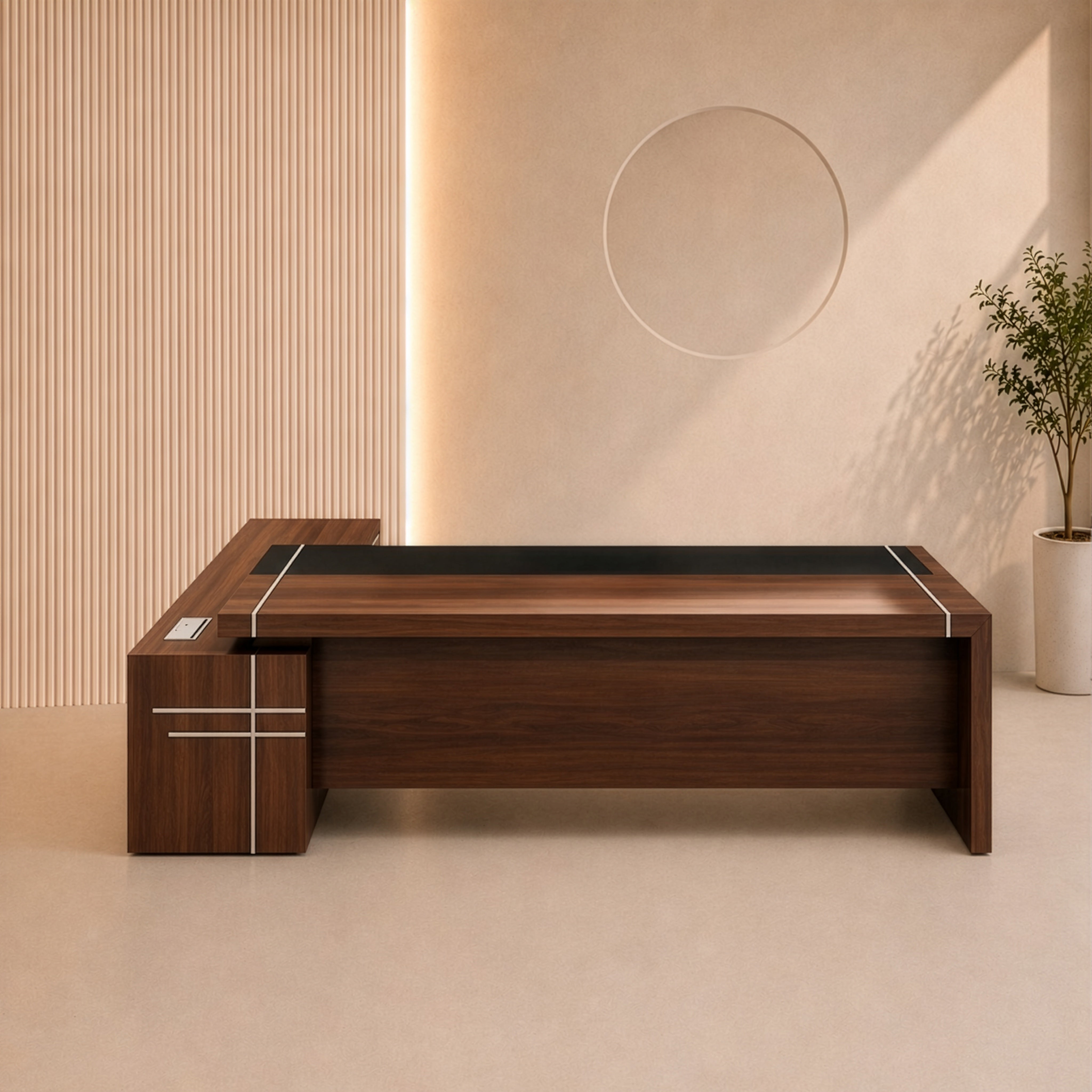 مكتب 220×160×75 سم + سايد – بني وأسود – AZ1078

