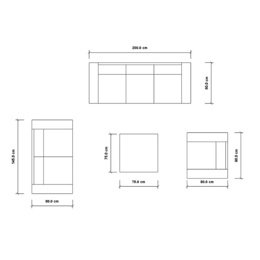 Modern Sofa Set 4 Pieces (Beech Wood, Plywood, Pine) – Color: Gray – Marassi