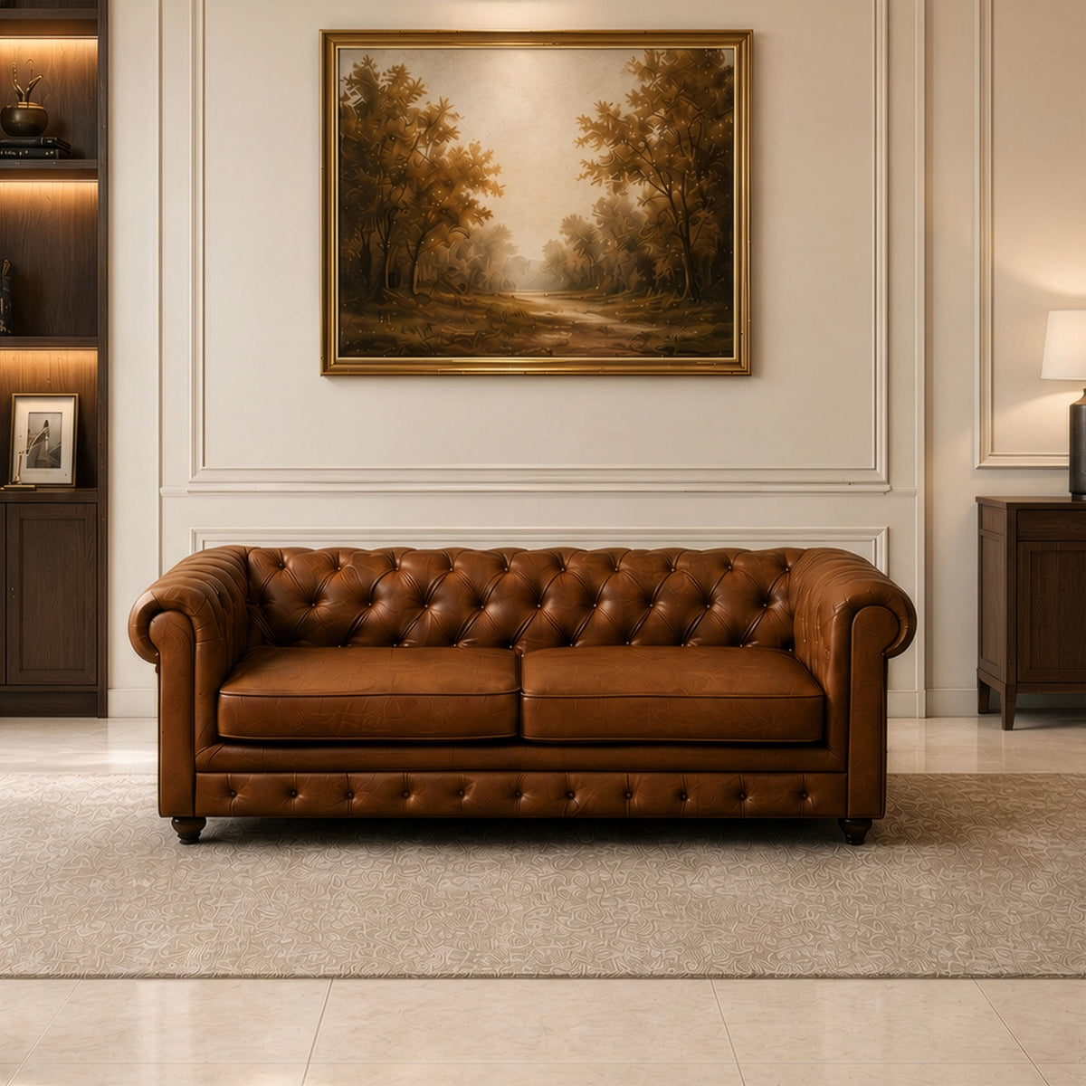 كنبة 3 مقعد  –  بني - HC-CHESTERFIELD