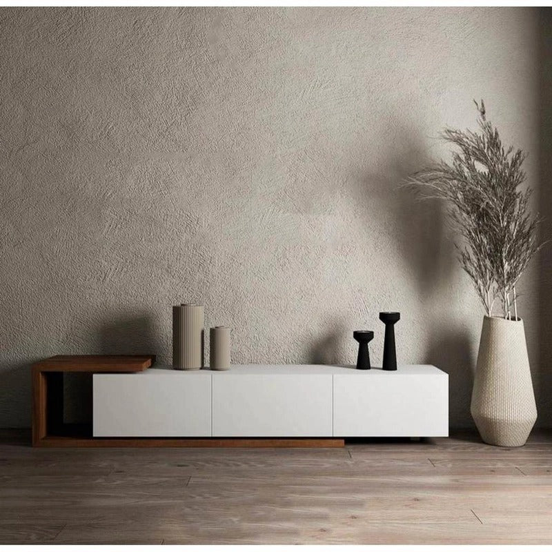 طاولة تلفزيون 160 × 30 × 35 سم – أبيض وبني – AZ30010