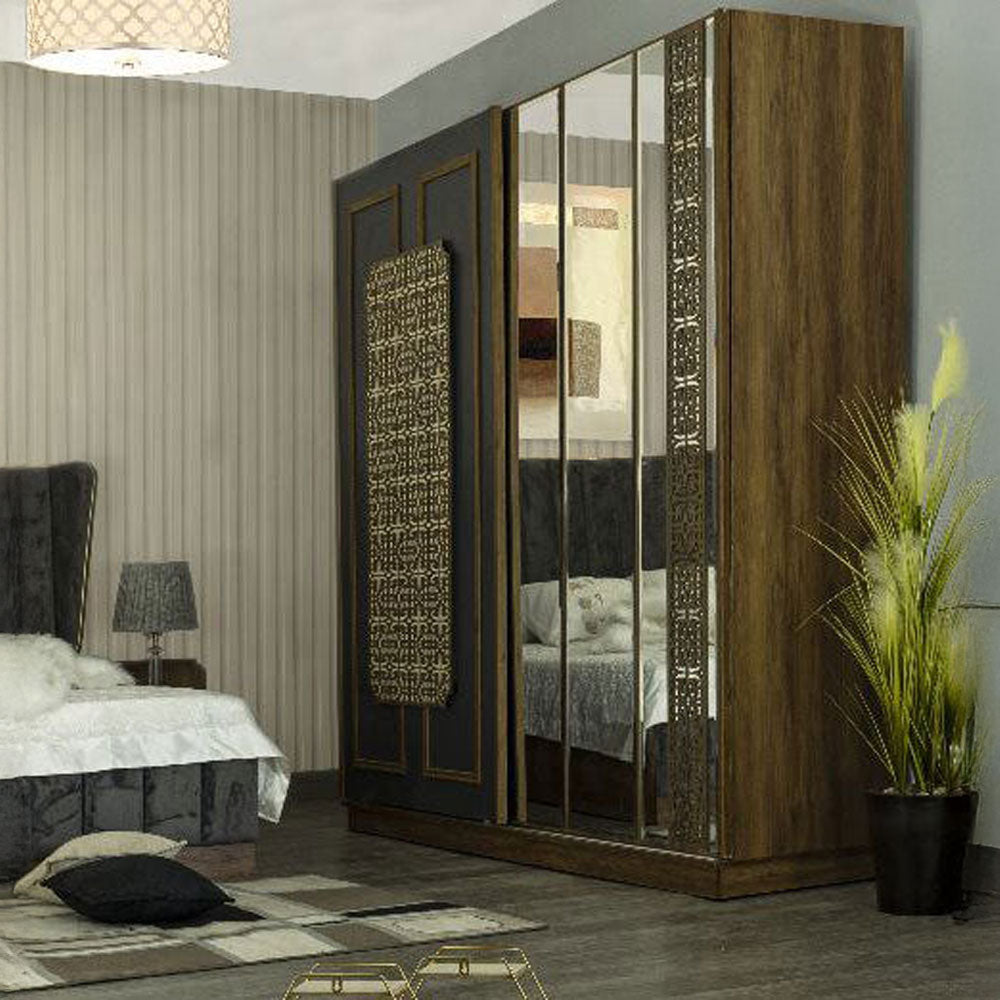 غرفة نوم فينوس (ألواح MDF) – سرير 160 سم، تسريحة 120 سم، عدد 2 كومود 60 سم، دولاب 260 سم 