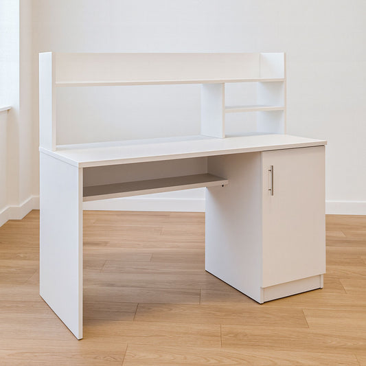 Desk 140×60×140 cm + Door + Bookcase – White – AZ1061