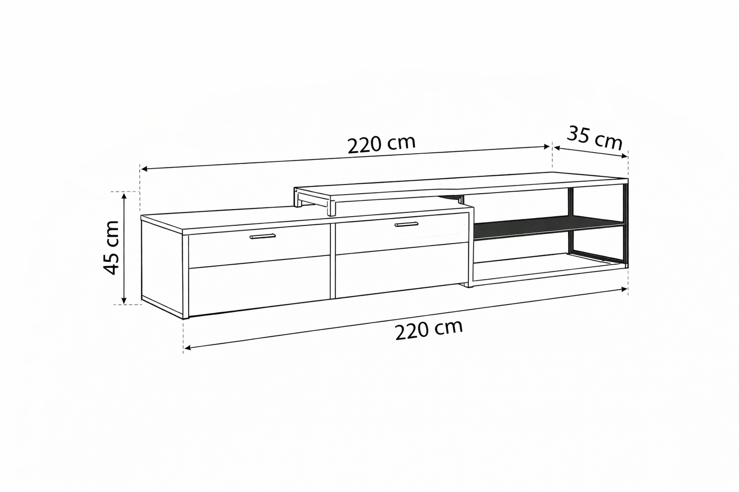طاولة تلفزيون، 220 × 35 × 45 سم – خشبي ورمادي – AZ30027

