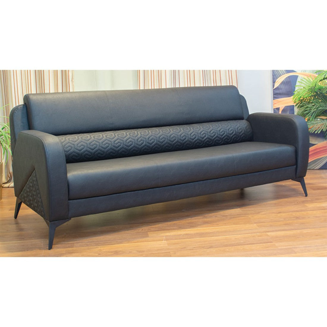 Office Sofa Set – Black Leather with Musky and mdf Wood - YAFA