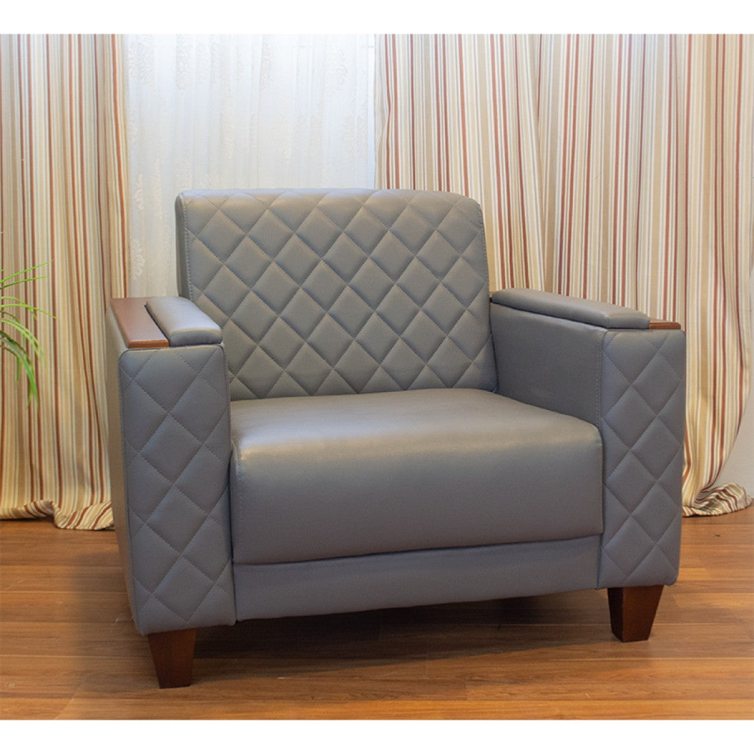 Office Sofa Set – Gray Leather with Musky and mdf Wood - TOZLA