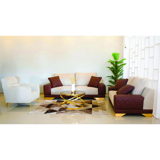 Modern Sofa Set 3 Pieces (Beech Wood, Plywood, Pine) :Off-white and Maroon- Baku