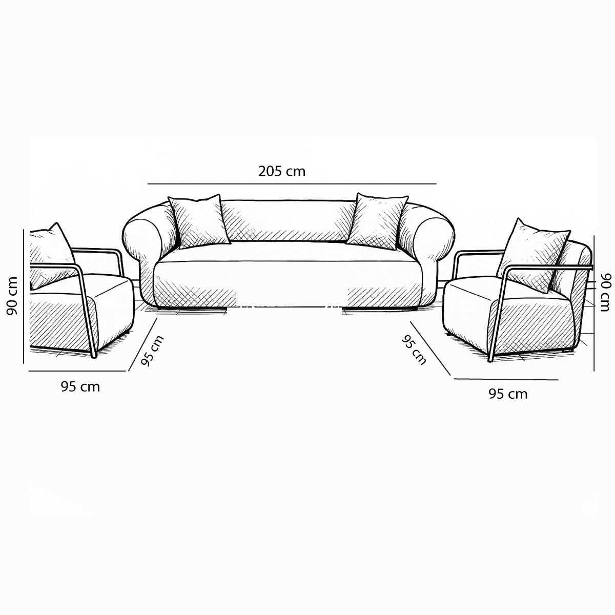 Modern Sofa Set 3 Pieces (Beech Wood, Plywood, Pine) – Color: Gray and Beige