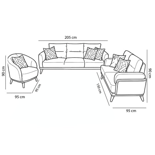 Modern Sofa Set 3 Pieces (Beech Wood, Plywood, Pine) – Color: Blue and Off-White–2501
