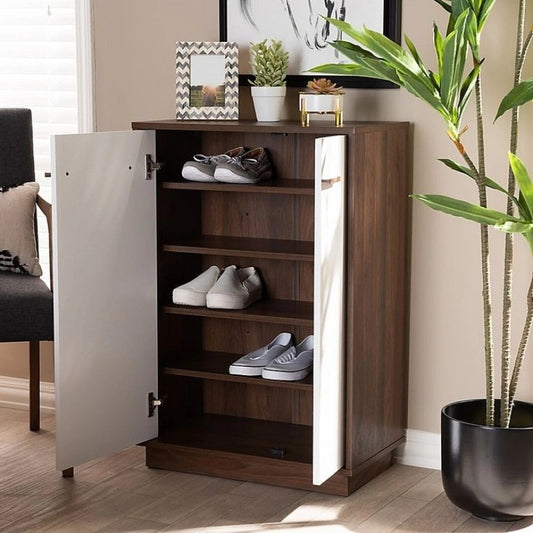 Shoe Cabinet, 80 × 40 × 110 cm - Brown and White - AZ40011