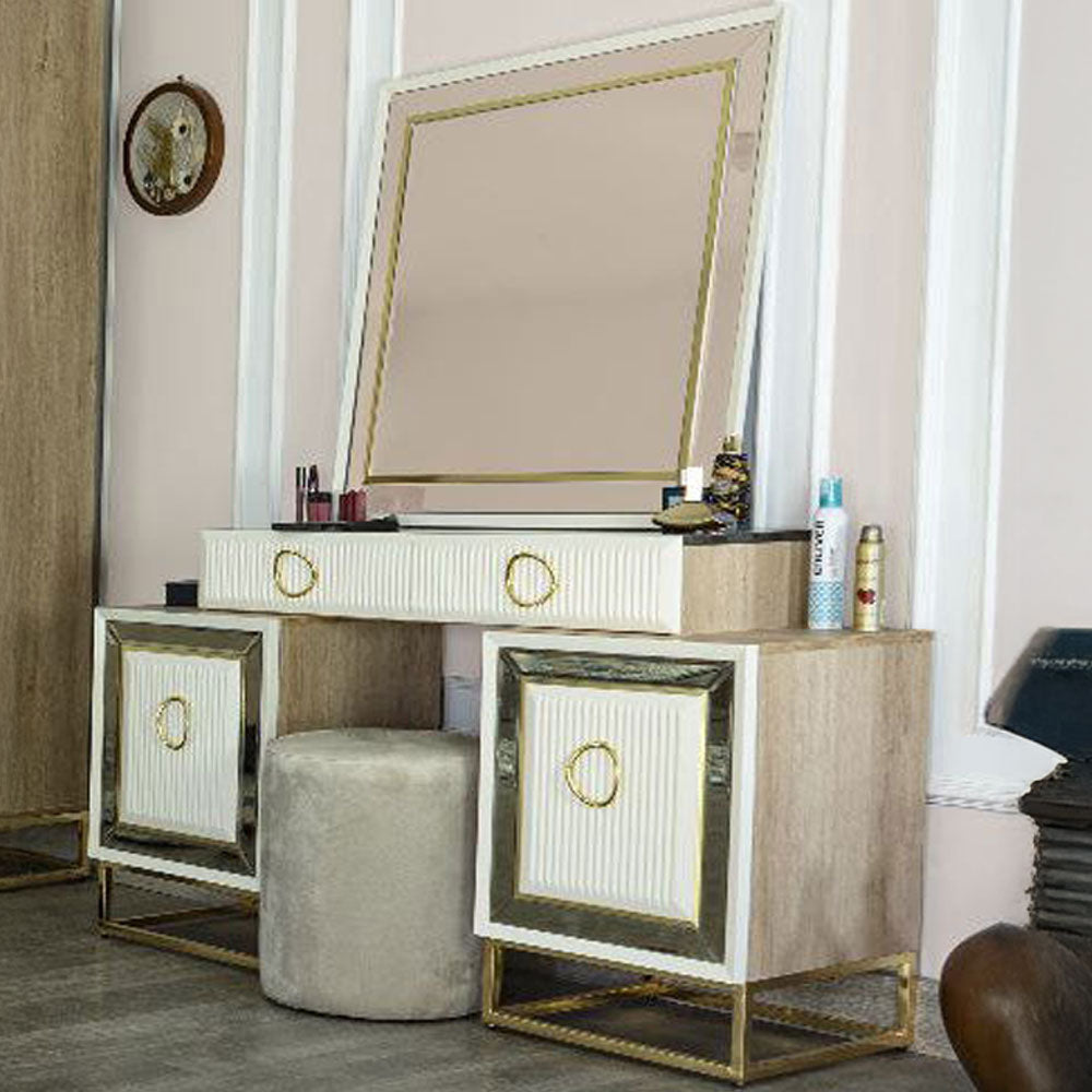 غرفة نوم زارا (ألواح MDF) – سرير 160 سم، تسريحة 120 سم، عدد 2 كومود 60 سم، دولاب 260 سم 