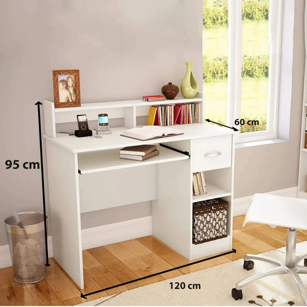 Desk 120×60×95 cm + 1 Drawer + 2 Doors + Keyboard Shelf + Bookcase – White – AZ1257