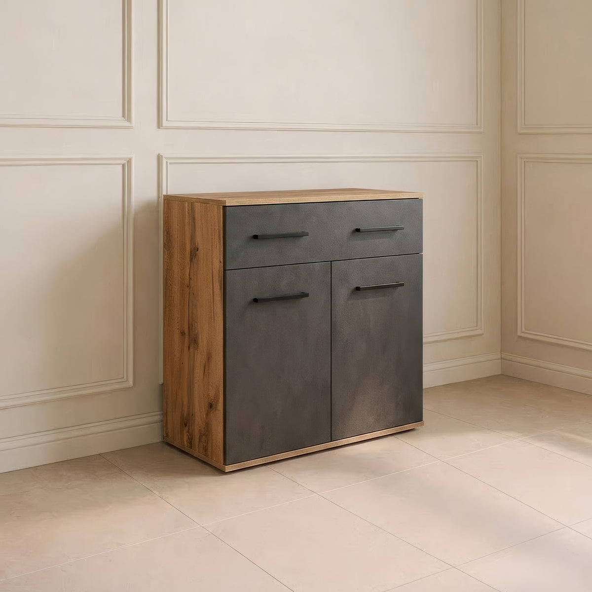وحدة أدراج، 70×35×85 سم – رمادي وخشبي – AZ50070