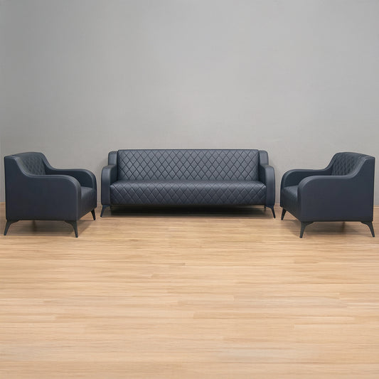 Office Sofa Set – Black Leather with Musky and mdf Wood - TABARIA
