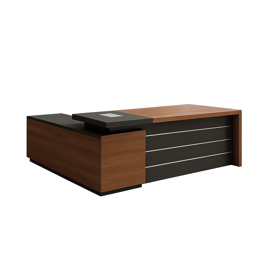 Desk 180×160×75 cm + Side Unit – Brown and Black – AZ120103