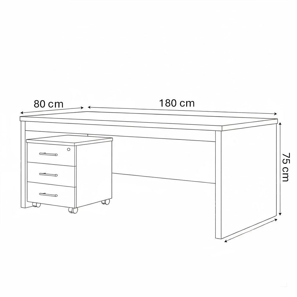 Desk 180×80×75 cm + Mobile Drawer Unit – Beige – AZ50028