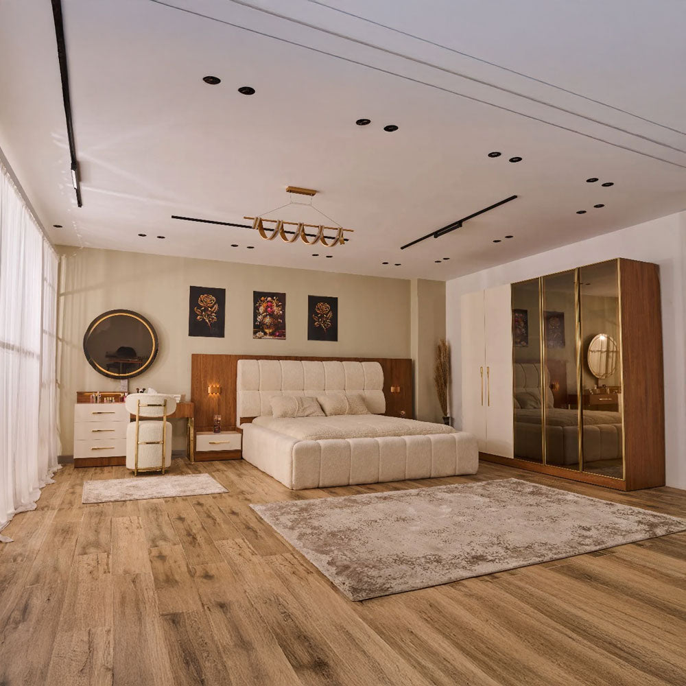 Kalina Bedroom (MDF Panels) – Bed 120 cm, Dresser 120 cm, Dresser Chair, 2 Nightstands 60 cm, Wardrobe 260 cm