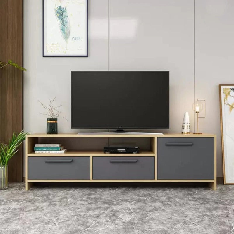 طاولة تلفزيون 150 × 30 × 45 سم – رمادي وخشبي – AZ30015