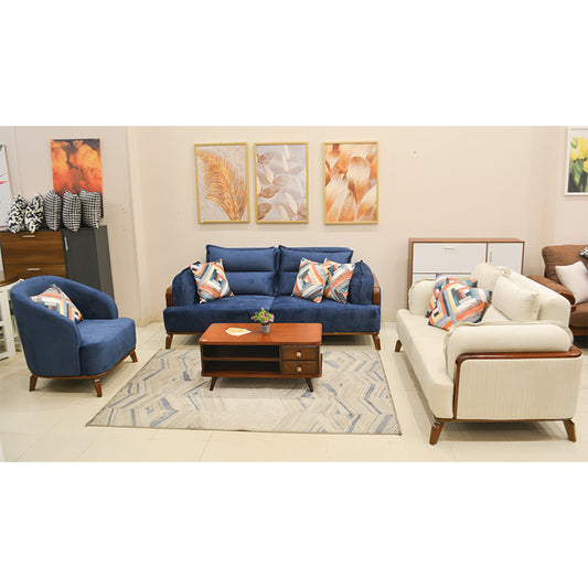 Modern Sofa Set 3 Pieces (Beech Wood, Plywood, Pine) – Color: Blue and Off-White–2501