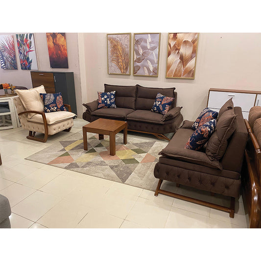 Modern Sofa Set 3 Pieces (Beech Wood, Plywood, Pine) – Color: Brown and Beige–2502