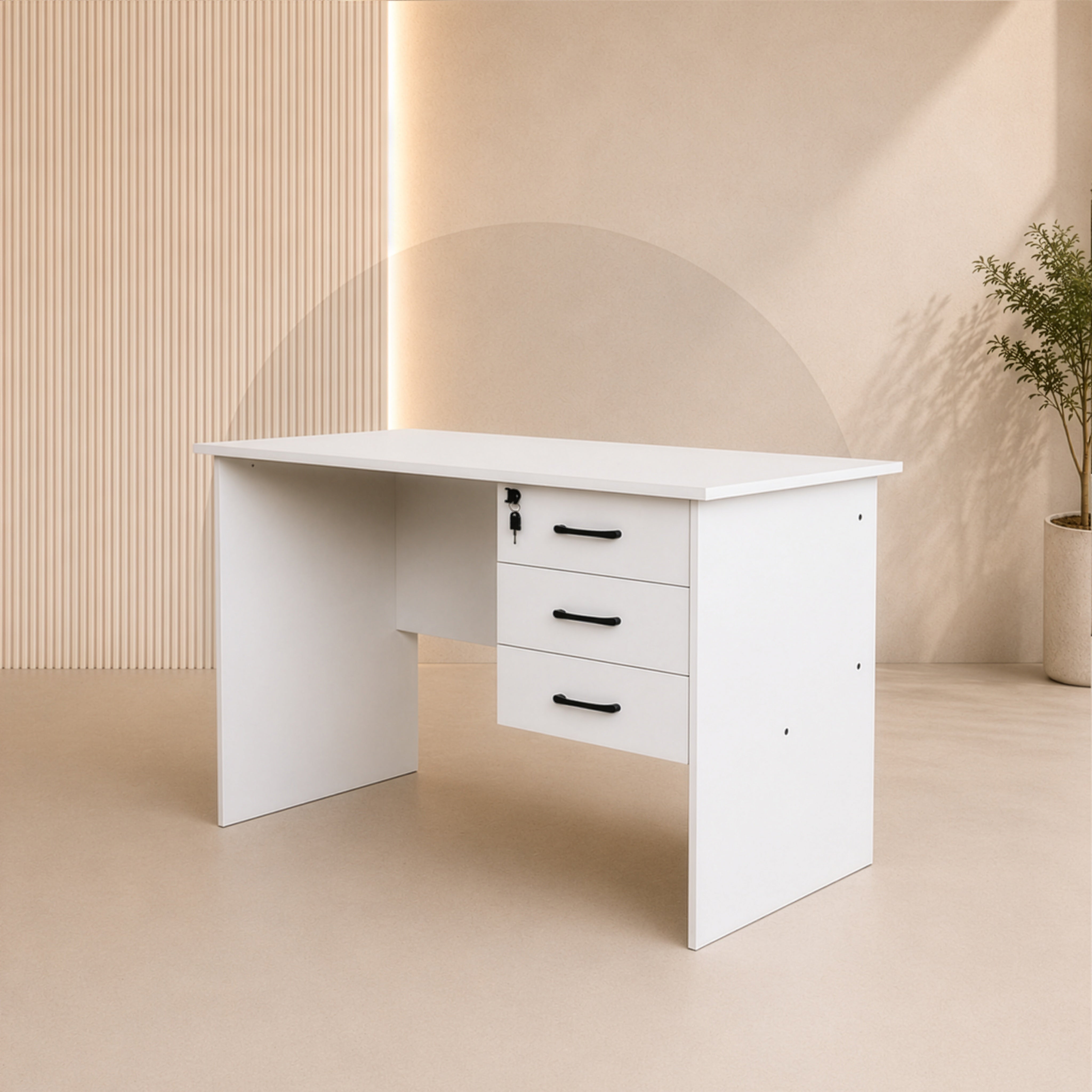 مكتب 120×60×75 سم + وحدة أدراج معلقة – أبيض – AZ1094