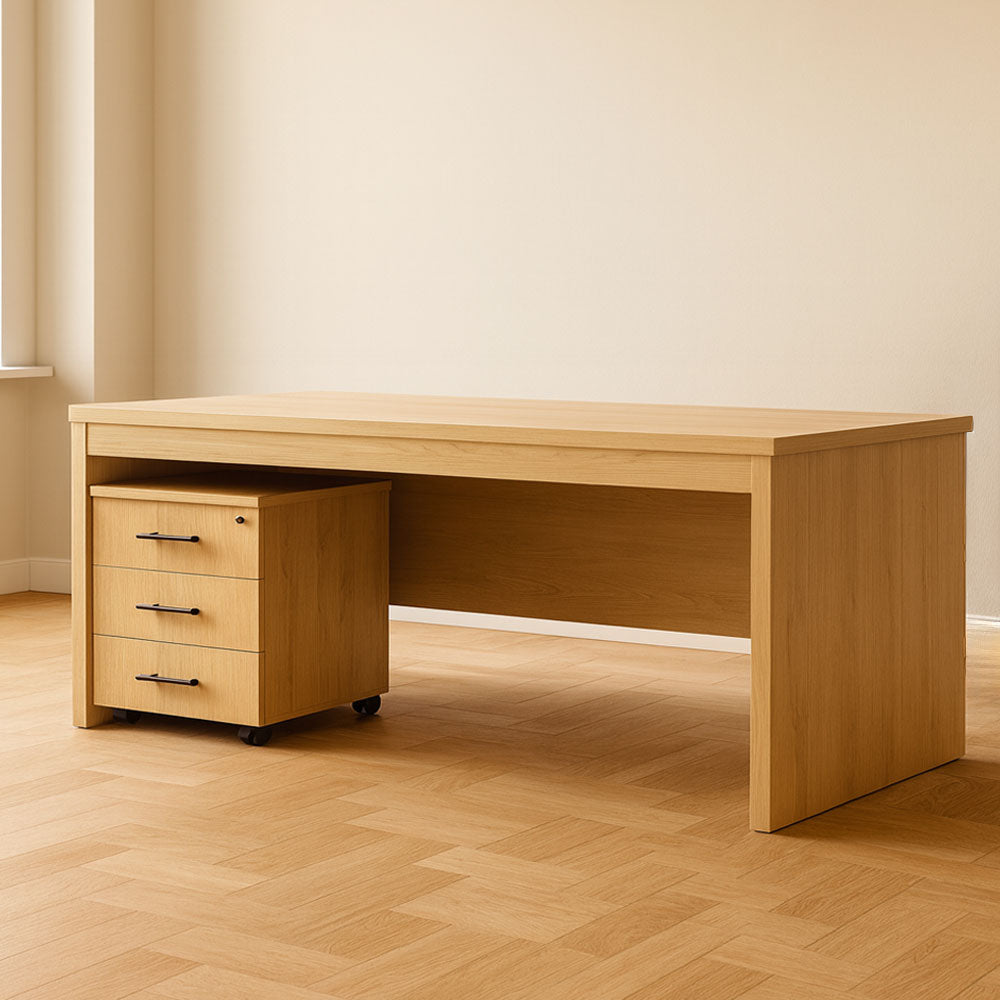 Desk 180×80×75 cm + Mobile Drawer Unit – Beige – AZ50028