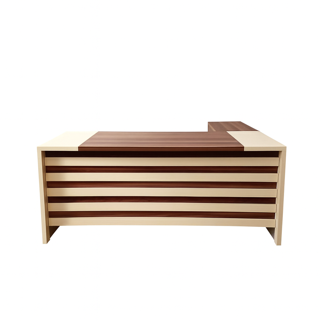 Desk 180×160×75 cm + Mobile Side Unit – Brown & Beige – AZ50026