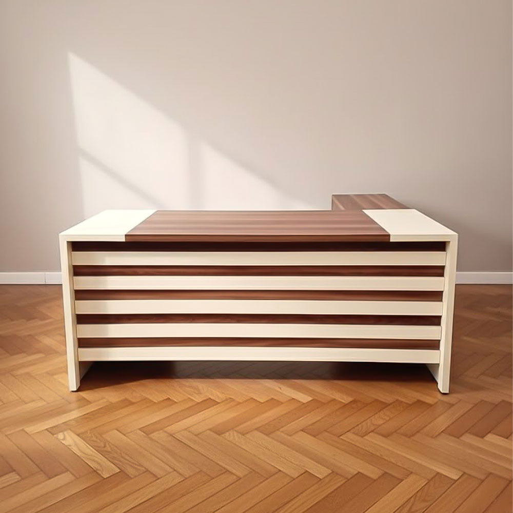 Desk 180×160×75 cm + Mobile Side Unit – Brown & Beige – AZ50026