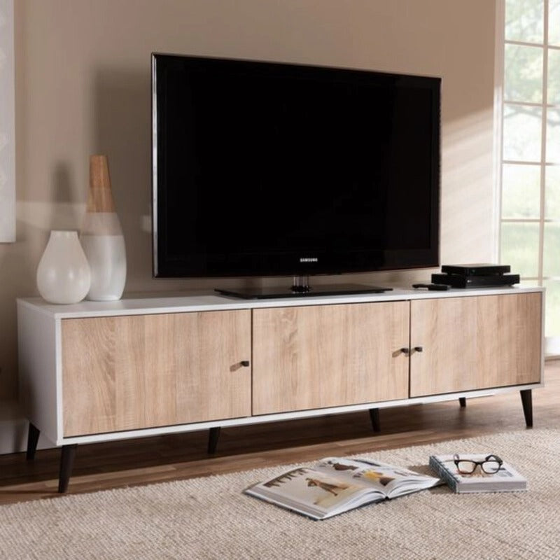 طاولة تلفزيون 150 × 40 × 45 سم – خشبي وأبيض – AZ30017

