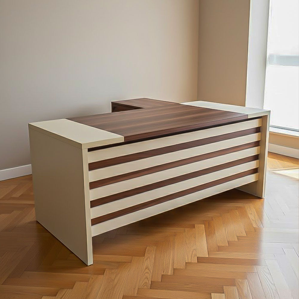 Desk 180×160×75 cm + Mobile Side Unit – Brown & Beige – AZ50026