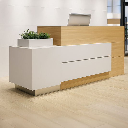 Reception Table 115 x 200 x 60 cm - Wooden and White - AZ111207