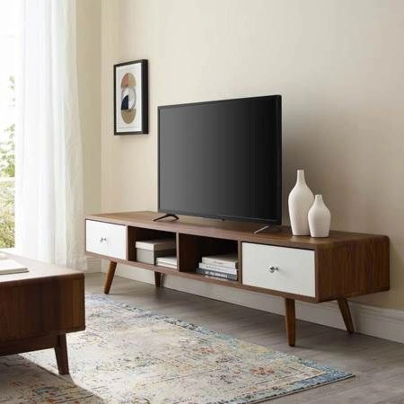 طاولة تلفزيون 160 × 40 × 45 سم – بني وأبيض – AZ30018
