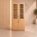 Document Cabinet – 2 Upper Glass Doors + 2 Lower Wooden Doors – 80 × 40 × 180 cm – Brown – AZ50122