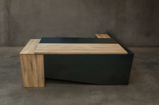 مكتب 200×160×75 سم + سايد + وحدة أدراج متصلة – أسود وبيج – AZ50019

