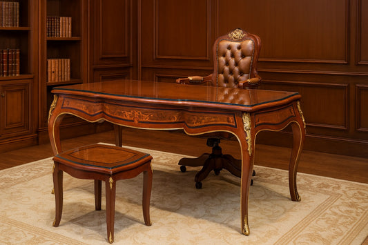 مكتب 160 × 80 × 75 سم + وحدة جانبية + مكتبة + ترابيزة استقبال – بني – AZ50024
