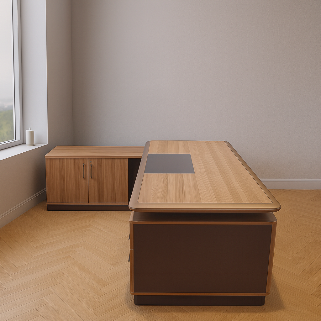 Desk 200×160×75 cm + Side Unit + Attached Drawers – Wooden – az50029